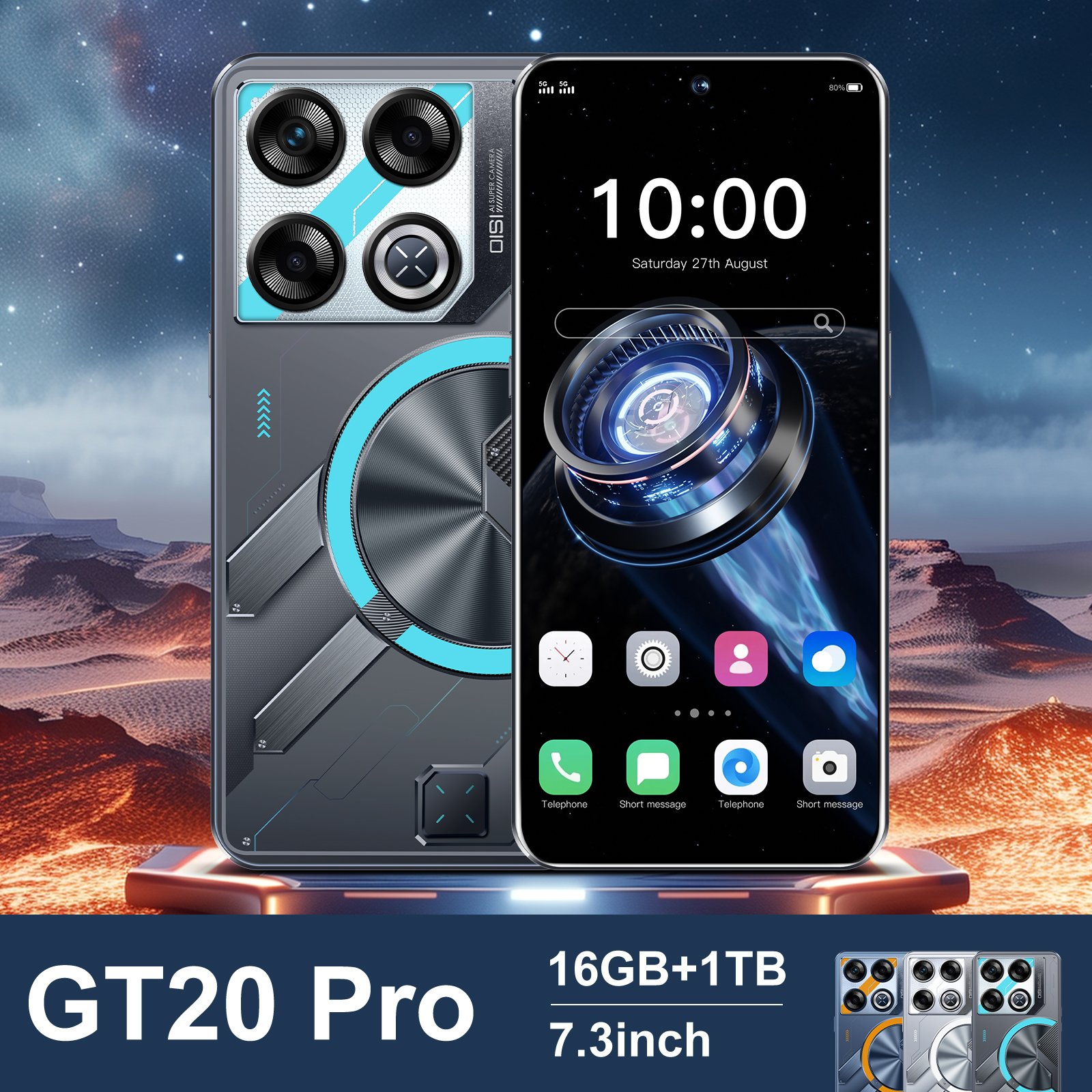 Hot sales in 2024 7.3-inch Gt20 pro smartphone 4g 5g smartphone 16GB +1 tb 72mp +108mp dual Sim dual standby smartphone